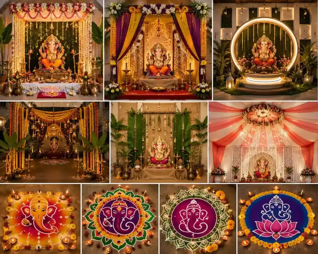 Ganesh Chaturthi Decoration & Mandap Ideas + Rangoli Designs 2026 — Ganesh Chaturthi